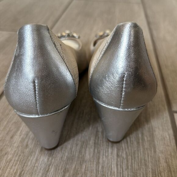 Antonio Melani Rhinestone Jeweled Wedge Heels 7 Silver Peep Toe - Picture 5 of 10